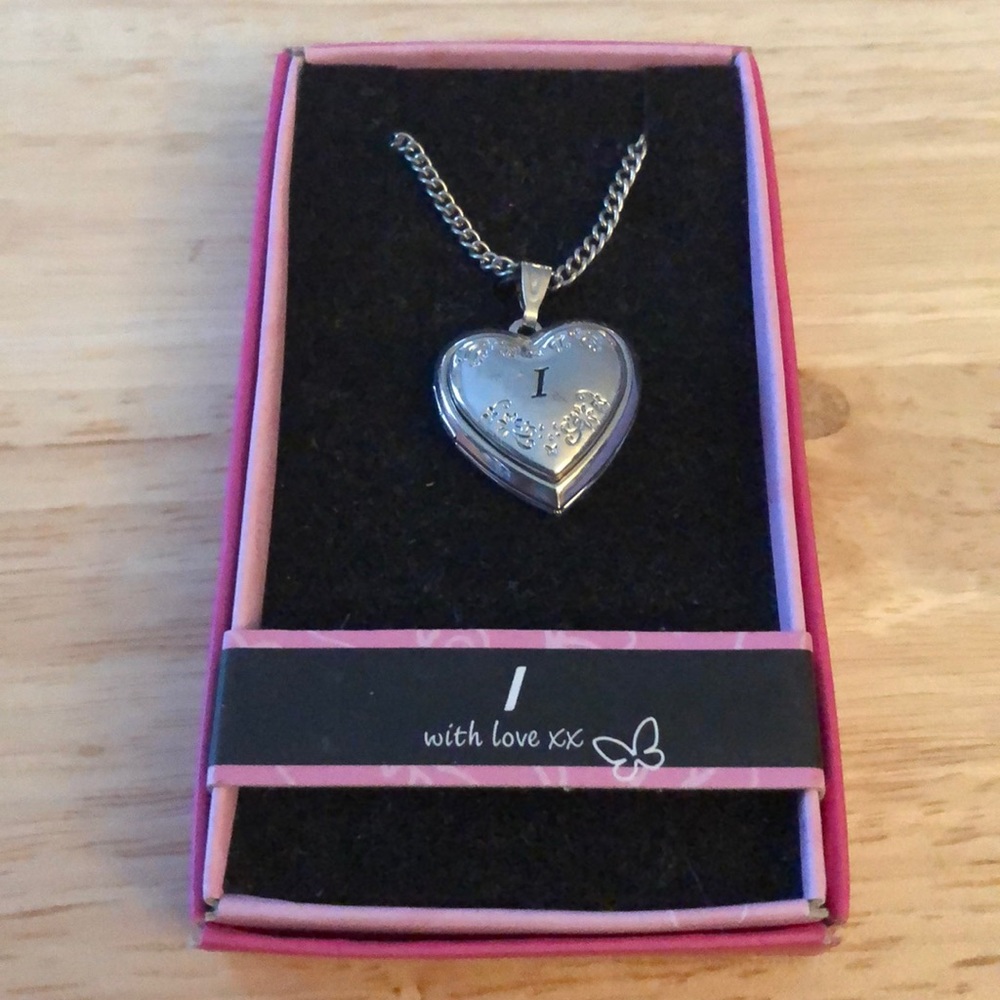 I Initial Silver Heart Locket